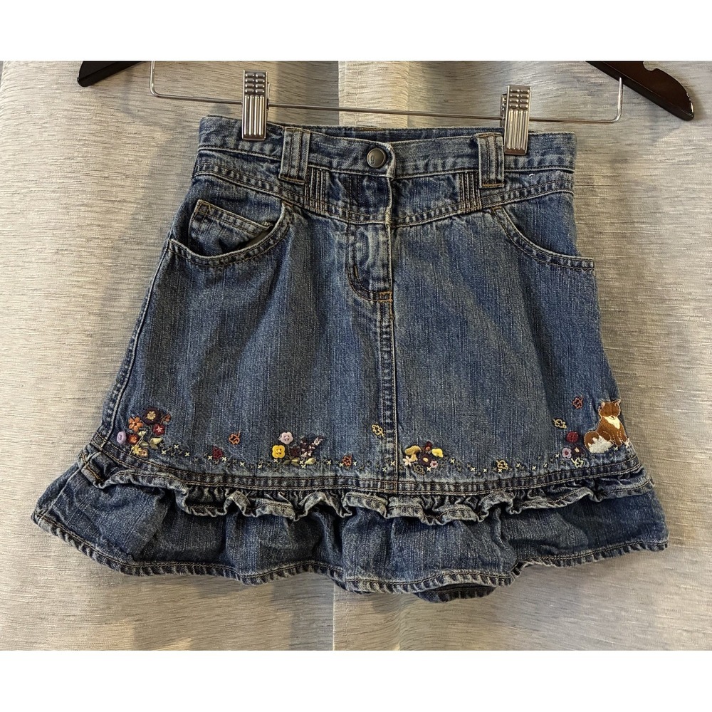 Vintage Gymboree Embroidered Denim Skirt Youth Size 7 Floral Animalβ